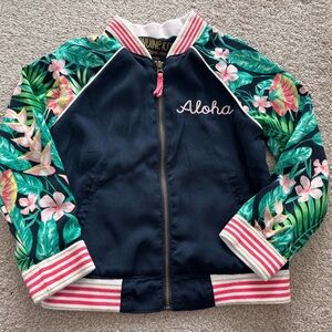 Aloha Hawaii Embroidered Navy & Floral Full Zip Light Bomber Jacket Girls 4T